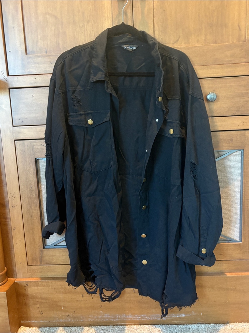 Distressed Black Women’s Jacket with Button Front